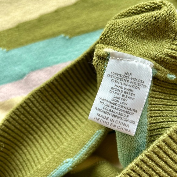 &merci Women’s Striped Multicolor Sweater Size M Blue Green Cream - Picture 5 of 7